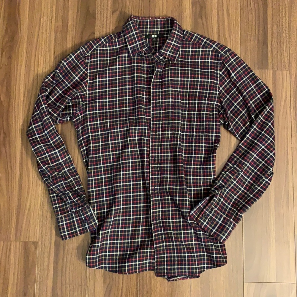 UNIQLO FLANNEL CHECKED LONG-SLEEVE SHIRT SMALL
